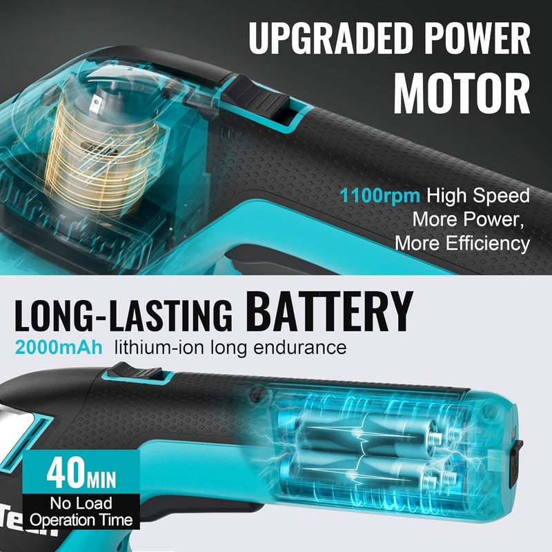 DURATECH Cordless Hedge Trimmer, 7.2V 3-in-1 Handheld Electric Grass Trimmer & Hedge Shears with 50" Wheeled Extension Pole, USB Type-C Cable and Built-in Li-ion Battery, for Garden, Yard and Lawn - Image 4